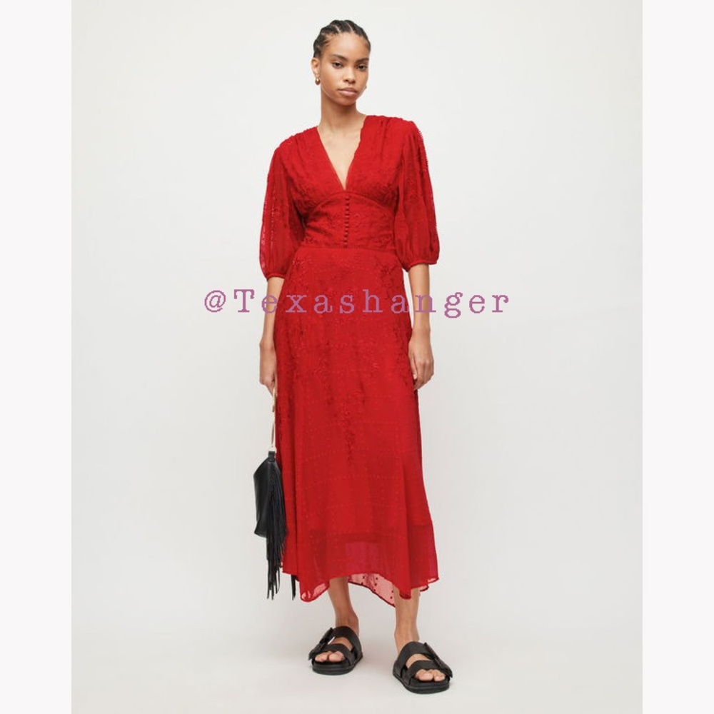 NWT AllSaints Aspen Embroidered Dress Size 6 Red